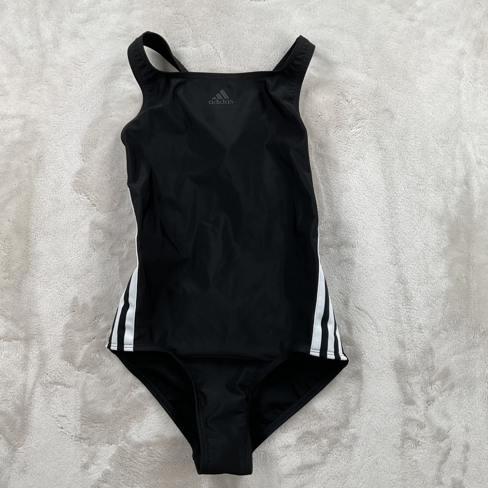 Adidas Girls Fit Suit 3S Y Black White One Piece Swimsuit DQ3319 Size S